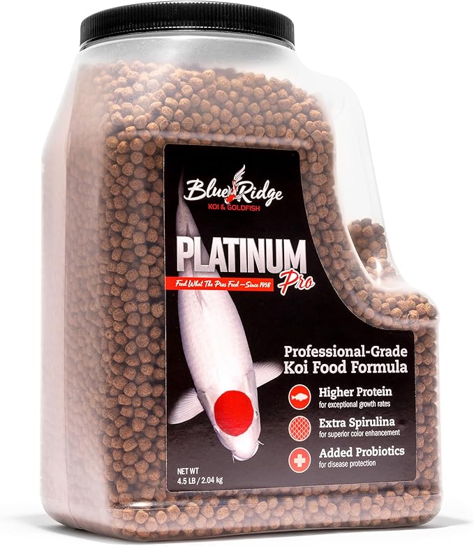 Blue Ridge Koi Fish Food 4.5lb - Koi Food 3/16” Platinum Pro Formula Goldfish Food, Premium Fish Food for Ponds, Ponds Fish Food, Floating Pond Pellet-PawvioPets