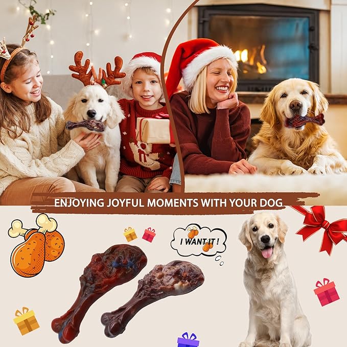 Dog Chew Toys for Aggressive Chewers, Indestructible Dog Toy for for Medium/Large Breed, Tough Nylon Teething Bone Toy to Keep Them Busy,Bacon and Real Beef Flavor (Beef+Bacon Flavor, 2 Pack)-PawvioPets