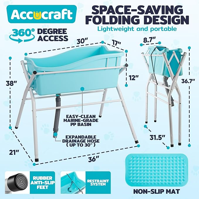 Dog Bath Tub, Portable Dog Washing Bathing Station, 3 Levels Elevated Foldable Dog Bath for Shower and Grooming, Collapsible Shower Bathtub Pet Tub for Small and Medium Size Dogs-PawvioPets