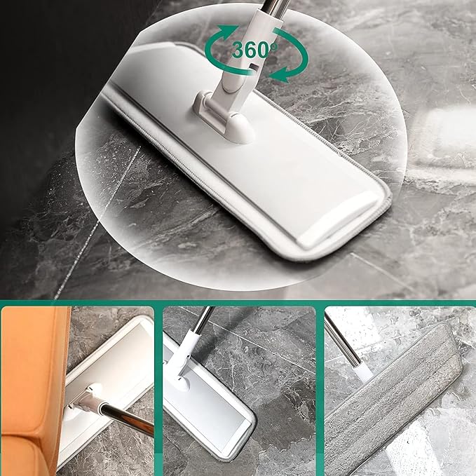 18" Professional Microfiber Mop Floor Cleaning System, Flat Mops with Stainless Steel Handle, 4 Reusable Washable Mop Pads, Wet and Dust Mopping for Hardwood, Vinyl, Laminate, Tile Cleaning (White)-PawvioPets