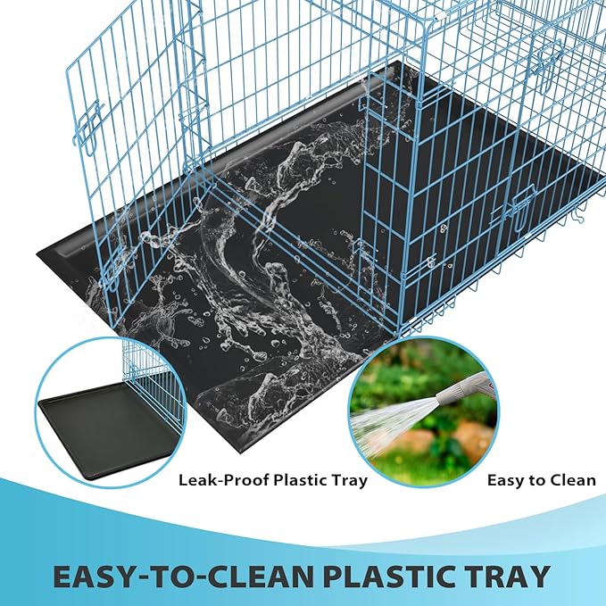 BestPet | Dog Crate | 36" | Blue | Foldable Metal Kennel with Double Doors, Secure Slide-Bolt Latches, Leakproof Tray | Portable Dog Cage for Medium Sized Breeds | for Travel, Indoor & Outdoor Use-PawvioPets