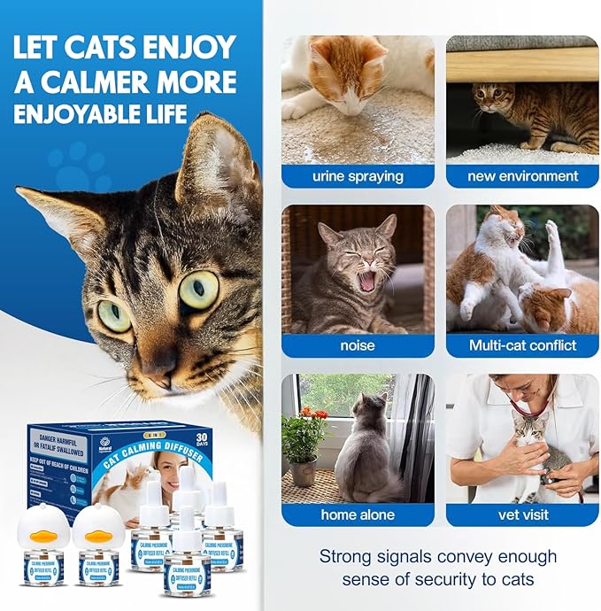 Cat Calming Pheromones Diffuser: 6-in-1 Kit Cat Appeasing Pheromone Diffuser to Calm (2 Plugin+4x48ml Refills) for Comfort Reduces Stress Anxiety, Long-Lasting Appeasing Pheromone for Pet Cat (6in1)-PawvioPets