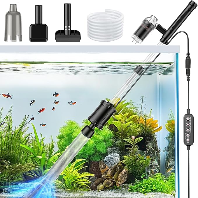 36W Fish Tank Vacuum Gravel Cleaner Electric: Aquarium Vacuum Gravel Cleaner with Strong Suction for Automatic Water Change Algae Cleaner Sand Wash Water Circulation and Water Shower, Timed Off-PawvioPets