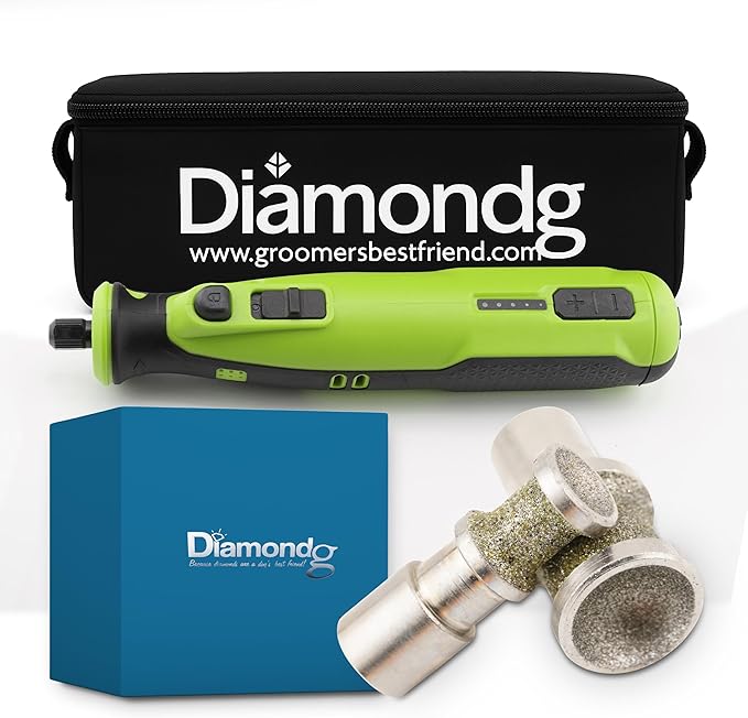 Diamondg Cordless Dog Nail Grinder with Quiet Sound & LED Tip for Large & Small Dogs, 4hrs. Runtime, 2 Bits Included, Green-PawvioPets