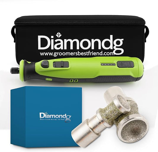 Diamondg Cordless Dog Nail Grinder with Quiet Sound & LED Tip for Large & Small Dogs, 4hrs. Runtime, 2 Bits Included, Green-PawvioPets