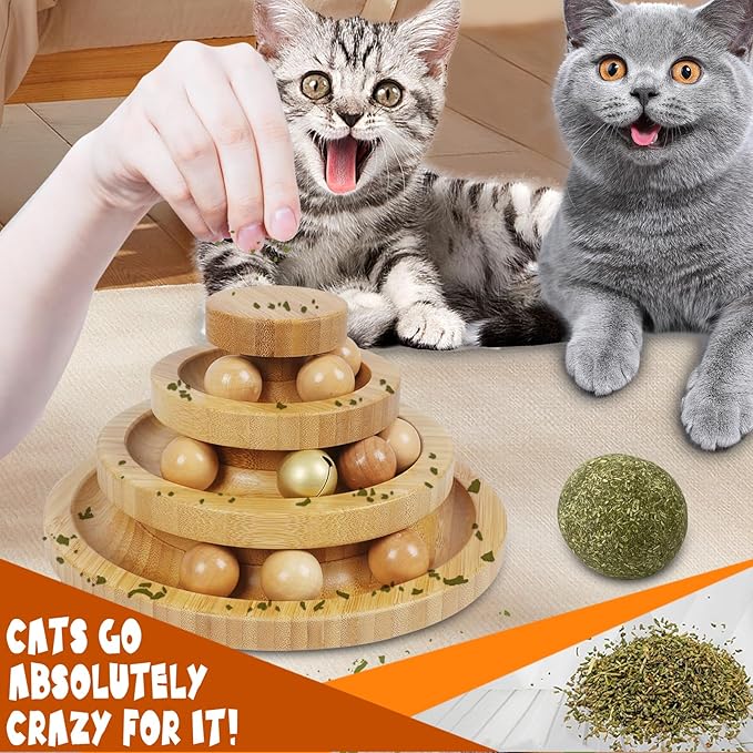 Cat Ball Track - 3-Level Cat Ball Tower with 9 Removable Balls for Interactive Play and Mental, Physical Exercise - Large Size-PawvioPets