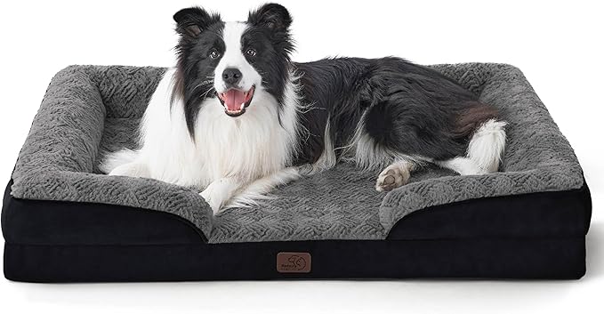 Bedsure Orthopedic Dog Beds Large Sized Dog - Washable Large Dog Cat Bed Waterproof, Comfort Dogs Couch Sofa with Washable Removable Cover, Pet Bed with Nonskid Bottom, Plush-Black, 35"-PawvioPets