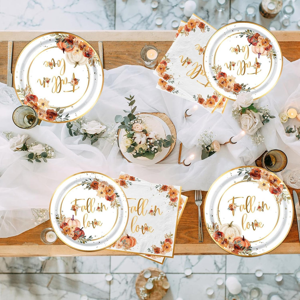 Fall In Love Bridal Shower Decorations - 60Pc Set Includes Plates, Napkins & More for Engagement Parties
