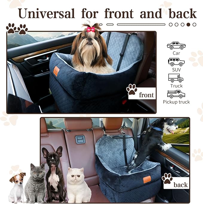 Dog Booster Car Seat for Small/Medium Dogs up to 35 lbs,Interior 7 Inches Elevated Pet Booster Seat,Ultra Soft Fabric and Memory Foam Car Dog Bed,Safety,Comfy,Fully Detachable Washable(H-Black/Grey)-PawvioPets
