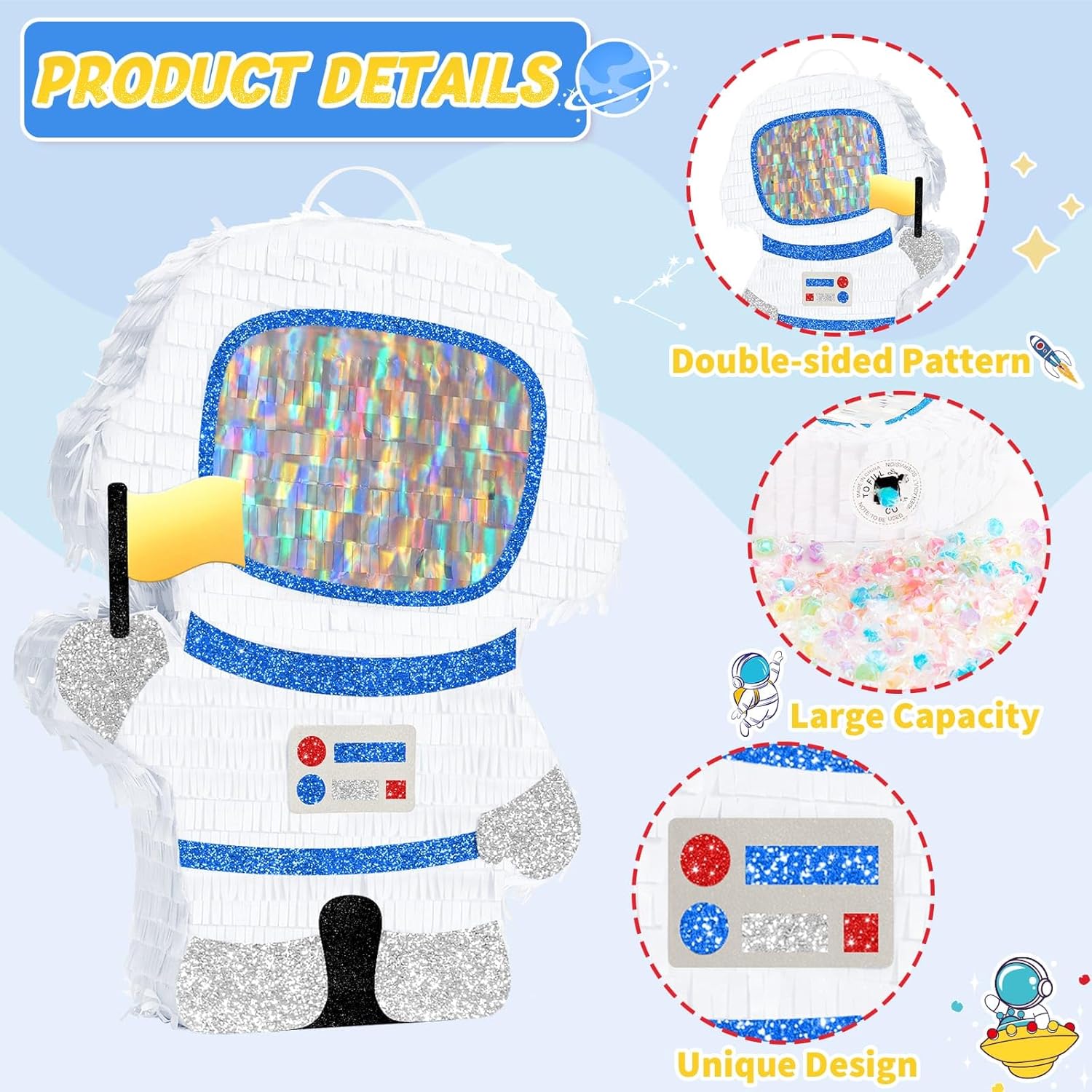 WERNNSAI Astronaut Piñata - Space Party Decorations Space Piñata Bundle with Blindfold and Bat Boy Birthday Decorations for Kids Family Birthday Games Supplies