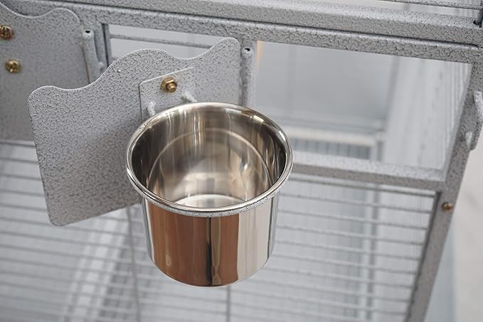 Corner Bird Cage for Cockatiel Parakeet Black and White (White Vein)-PawvioPets