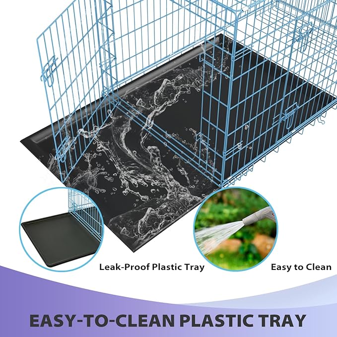 BestPet | Dog Crate | 48" | Blue | Foldable Metal Kennel with Double Doors, Secure Slide-Bolt Latches, Leakproof Tray | Portable Dog Cage for Large Breeds | for Travel, Indoor & Outdoor Use-PawvioPets