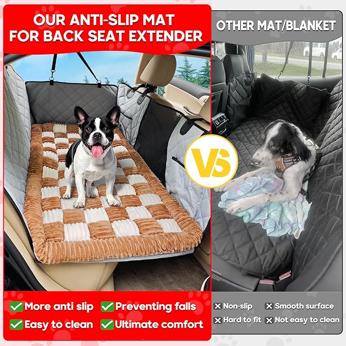 Dog Car Bed Mat, Non-Slip Backseat Extender Pet Blanket, Plaid Dog Bed for Trucks, Sedans & Large SUVs, Chew-Resistant Travel Pad for Dogs, Easy Clean & Scratch-Proof & Comfort (56"x28.7")-PawvioPets