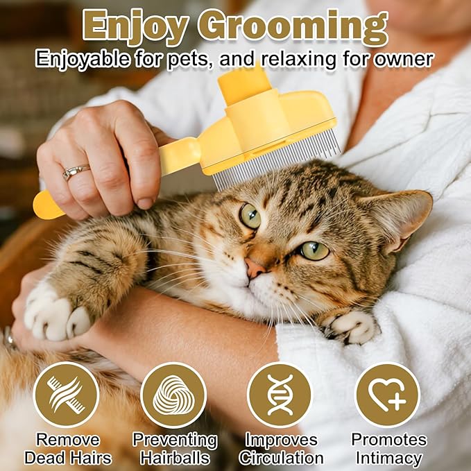 Cat Comb Dog Comb Pet Hair Removal Tool 6 Pack, Flea Combs for Cats and Dog, Grooming Brush with One-Click Self-Cleaning, Pet Grooming Supplies for Cats & Dogs-PawvioPets