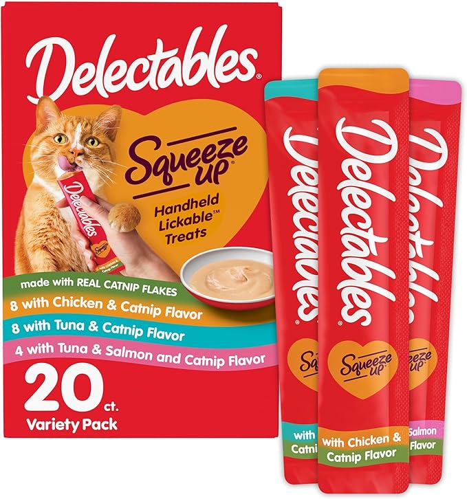Delectables Squeeze Up Catnip Variety Pack, Creamy Squeezable Puree, Lickable Wet Cat Treats, Grain Free, No Added Fillers, No by-Products, No Added Preservatives, 0.5 Ounces Tube, 20 Tubes Total-PawvioPets