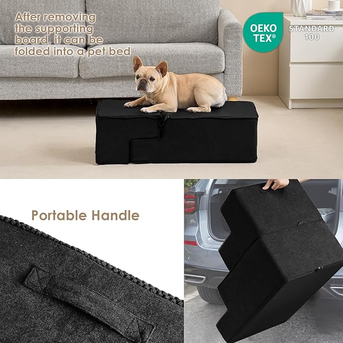 EHEYCIGA Dog Stairs for Bed 18" H, 4-Step Dog Steps for High Bed, Pet Steps for Small Dogs and Cats, Non-Slip Balanced Pet Ramp Indoor, Black-PawvioPets