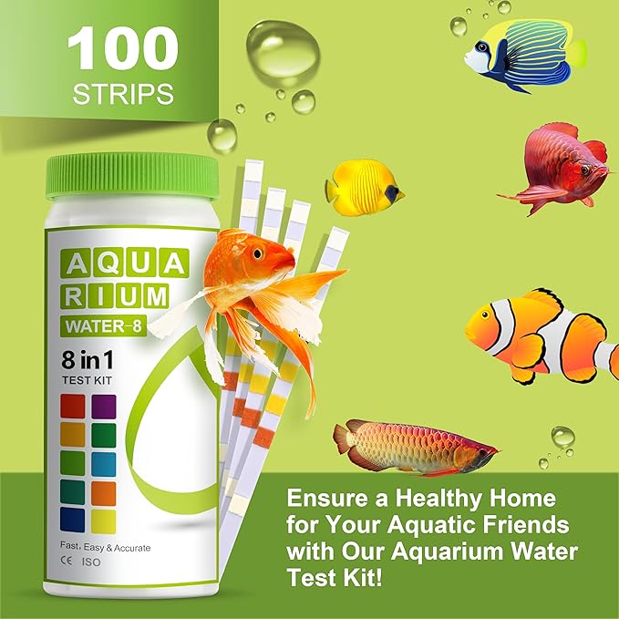 AAwipes Aquarium Ammonia Test Strips 8-in-1 |100 Strips | Quick & Accurate Water Testing for Freshwater & Saltwater Tanks -Test pH, Carbonate, Alkalinity, Hardness, Chlorine, Nitrite, etc. (K02-100)-PawvioPets