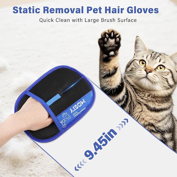 2Pcs Pet Hair Removal Glove,Double Sided Electrostatic, Reusable Cat & Dog Hair Remover Mitt for Furniture, Couch, Carpet, Car Seat, Quick Cleaning Grooming Glove-PawvioPets