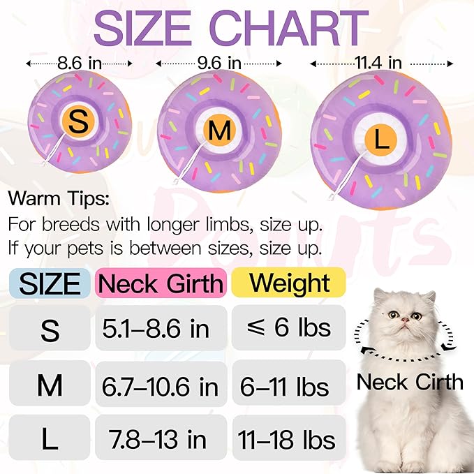 Cat Cone Collar Soft, Cute Cat Donut Collar After Surgery, Adjustable Kitten Recovery Cones to Stop Licking, Lightweight Neck Elizabethan Collars for Cats Kittens(Purple, Small)-PawvioPets