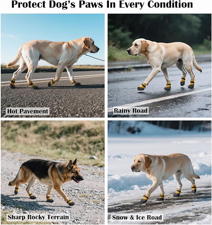 Dog Shoes Lightweight Dog Boots-Breathable Knitted Paw Protector with Adjustable Strap for Hot Pavement, Rain Walking, Hardwood Floors Anti Slip Reduce Noise, Prevent Licking Paws(Yellow,XL)-PawvioPets