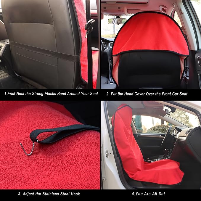 Car Seat Cover Protector Front Seats,for Gym Workout,Running,Swimming,Beach and Hiking,Waterproof Sweat Towel Bucket Seat Covers for Cars SUV Trucks (Red, 1Pcs)-PawvioPets