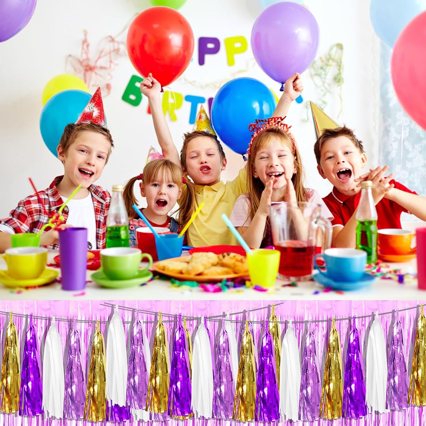 8P Purple-Gold Party Decoration Tassel Garland, Tassels Banner Streamers for Parade Floats, Bachelorette, Wedding, Birthday, Halloween, Christmas, Bridal/Baby Shower Party Decorations