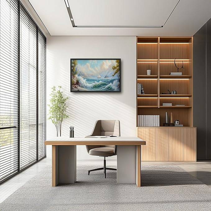 Framed Large Sailboat Wall Art for Living Room, Oversized Sea Coastal Wall Decor Beach Nautical Canvas Painting Seascape Pictures Home Decoration for Living Room Bedroom Office 36"x24"-PawvioPets