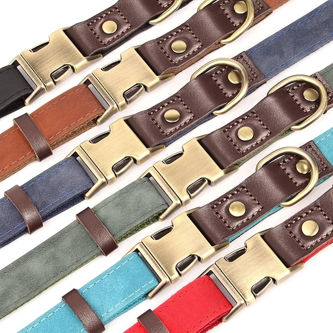 Didog Soft PU Leather Dog Collars for Small Dogs,Classic Adjustable Dog Collars with Quick Release Metal Buckle,Easy Clean and Comfortable with Nylon Lining,Light Blue,S Neck 10-15"-PawvioPets