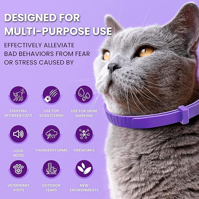Calming Collar for Cats: Pheromone-Infused Behavior Support, Long-Lasting 30-Day Effect, Adjustable & Waterproof, 4-Pack (Purple)-PawvioPets