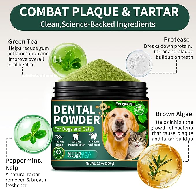 Dog Dental Powder, Dog Teeth Cleaning Powder with Natural Herbal Blend & Postbiotics, Dog Teeth Cleaning, Targets Tartar & Reduces Plaque & Bad Breath for Dogs & Cats, Mint -150Grams-PawvioPets