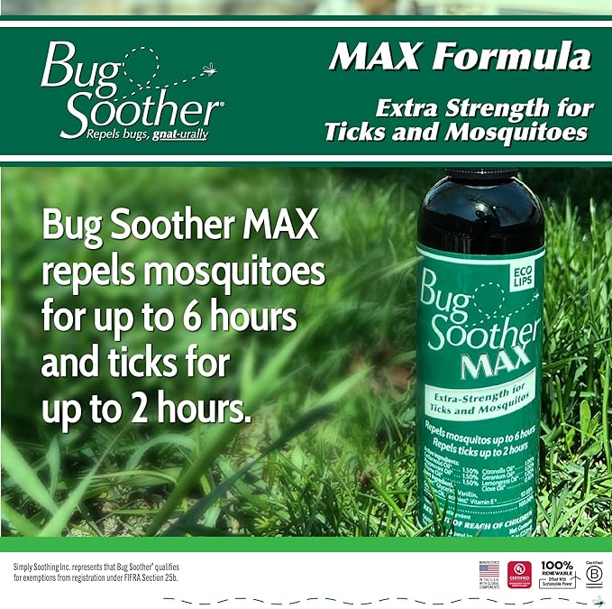 Bug Soother MAX - Natural Gnat, Tick, and Mosquito Repellent, 8 fl oz Bug Spray Deterrent - DEET-Free Safe for Adults and The Environment - Made in USA-PawvioPets