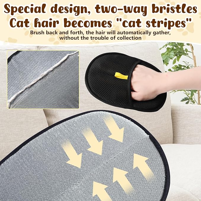 2Pcs Pet Hair Remover Glove,Static Pet Removal Gloves,Cat Grooming Gloves for Hair Removal,Reusable Double Sided Pet Hair Remover,for Couch,Furniture,Carpet,Curtain-PawvioPets