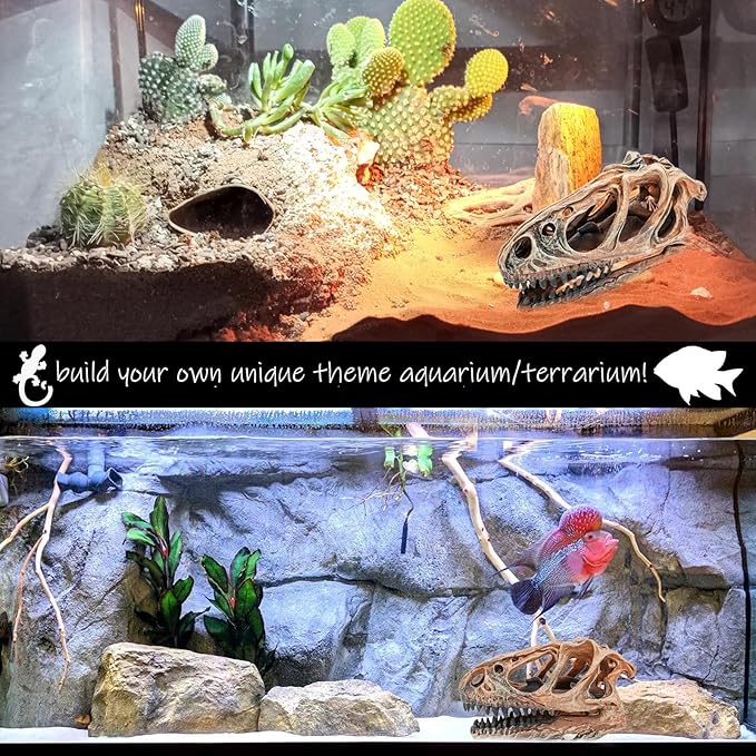 Fish Hideout Aquarium Décor Decorations Dinosaur Skull Fish Tank Decor Cave Dinosaur Skull Betta Animal Halloween Large Tarantula Reptile Bones Snake for Terrarium Ornament-PawvioPets