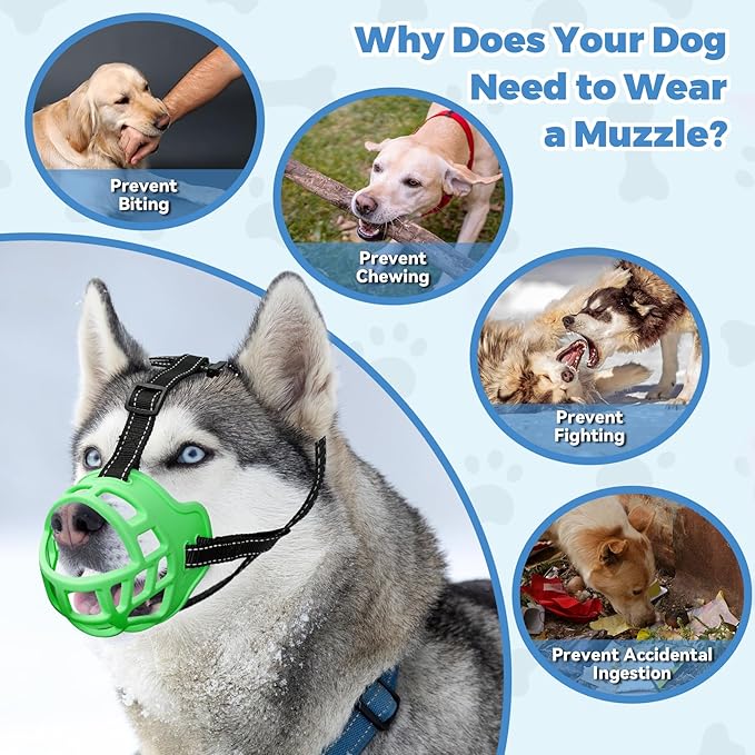 Dog Muzzle for Large Dogs, Breathable Basket Muzzles for Small, Medium and X-Large Aggressive Dog, Allows Panting Drinking, Suitable for Grooming Trimming Training (3, Luminous Green)-PawvioPets