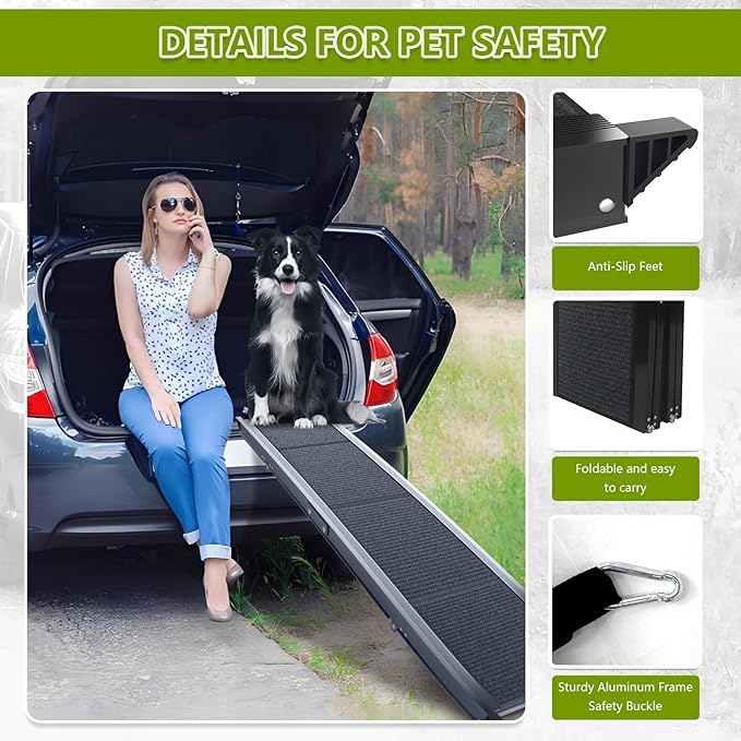 Dog Ramp for Cars SUV Truck-17.3x71in Heavy Duty Foldable Wide Outdoor Pet Stairs with Non-Slip Surface Portable Folding Design for Large Dogs Up to 250lbs (63" L x 17.3" W)-PawvioPets