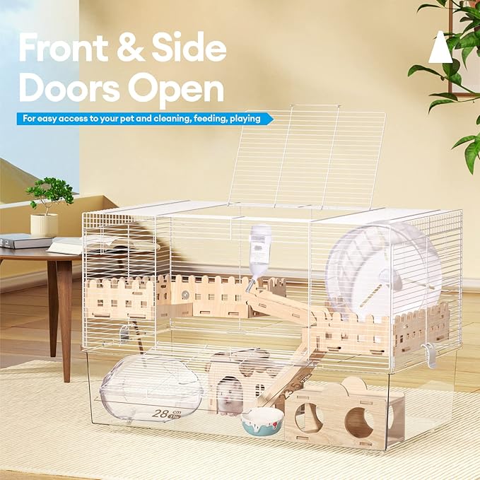 BUCATSTATE Hamster Cage Includes 8 in 1 Accessories, 3-Level Hamster Rat Cage and Habitats for Gerbil, Mice, Syrian Dwarf Hamster (24.4" L x 13.8" W x 16.9" H)-PawvioPets
