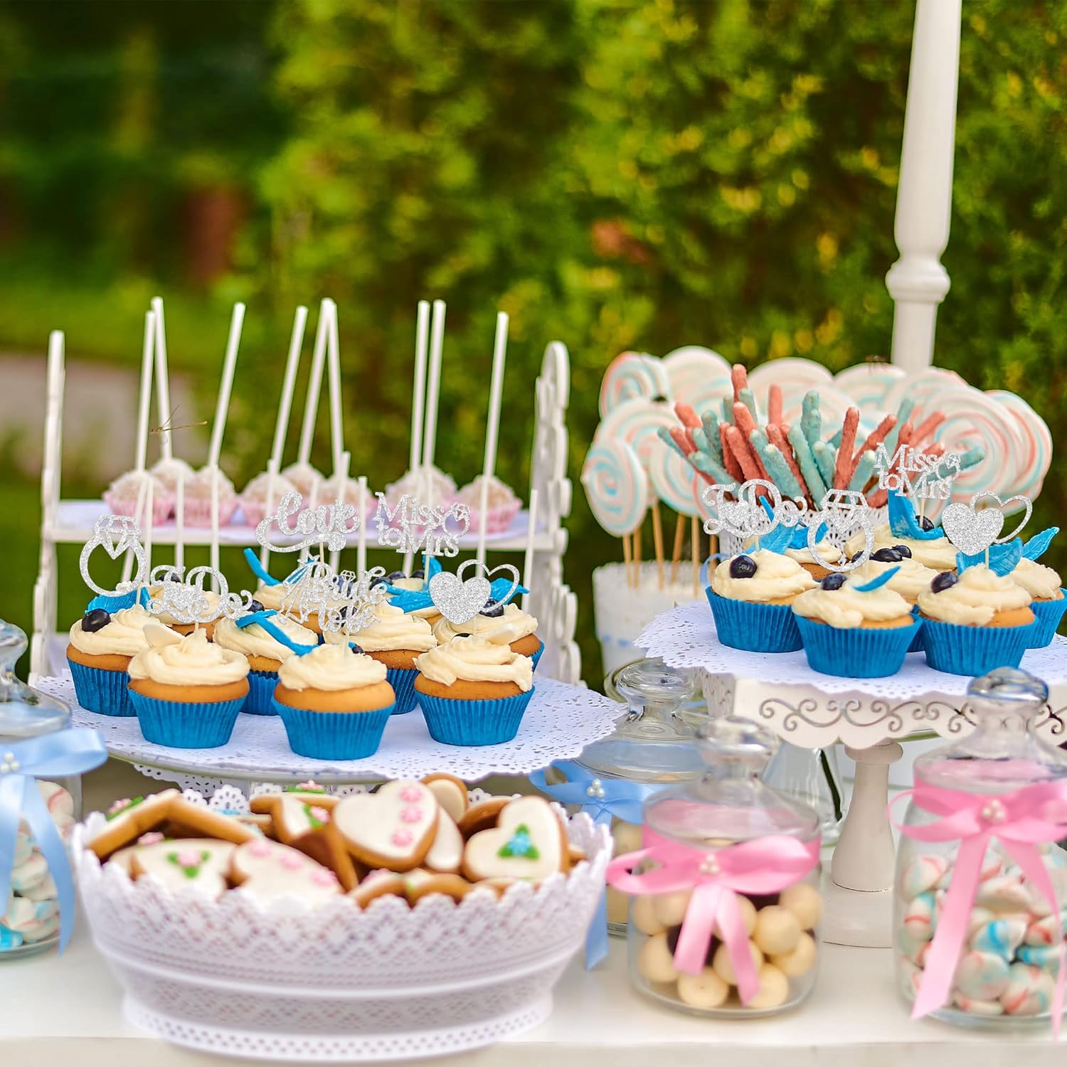 Gyufise 24Pcs Bride to Be Cupcake Toppers Silver Glitter I Do Love Heart Ring Miss To Mrs Cupcake Picks Bridal Shower Cake Decorations for Wedding Engagement Bachelorette Party Supplies