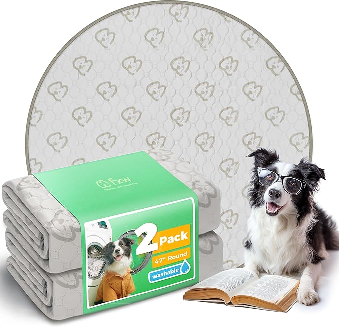 FXW Washable Pee Pads for Dogs, Puppy Pads with Super Absorbent, Specifically Designed for Whelping Box, 47" Round, Khaki, 2 Packs-PawvioPets