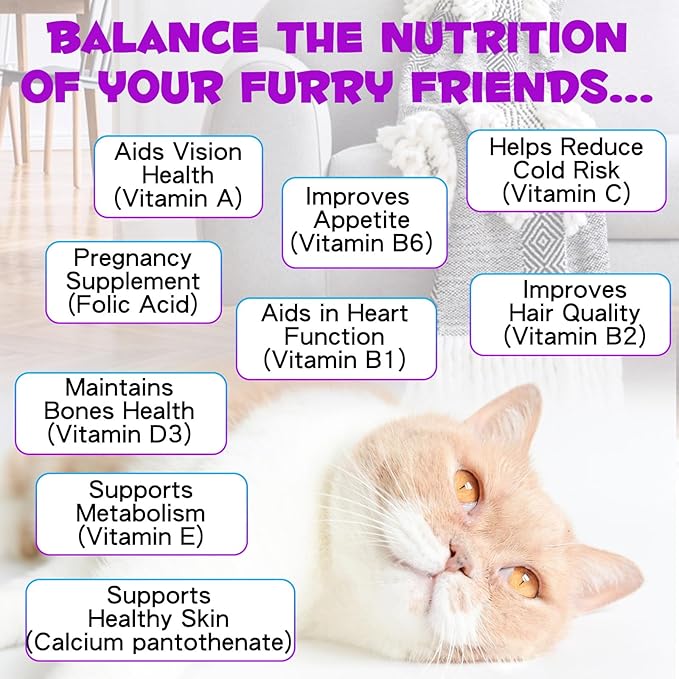 15-in-1 Multivitamin Drops for Cats - Immune Support, Skin & Coat Health, Digestion, Joint Care - with Vitamins A, B, C, D, E - Liquid Supplement for All Life Stages, Easy to Use, 2 fl.oz-PawvioPets