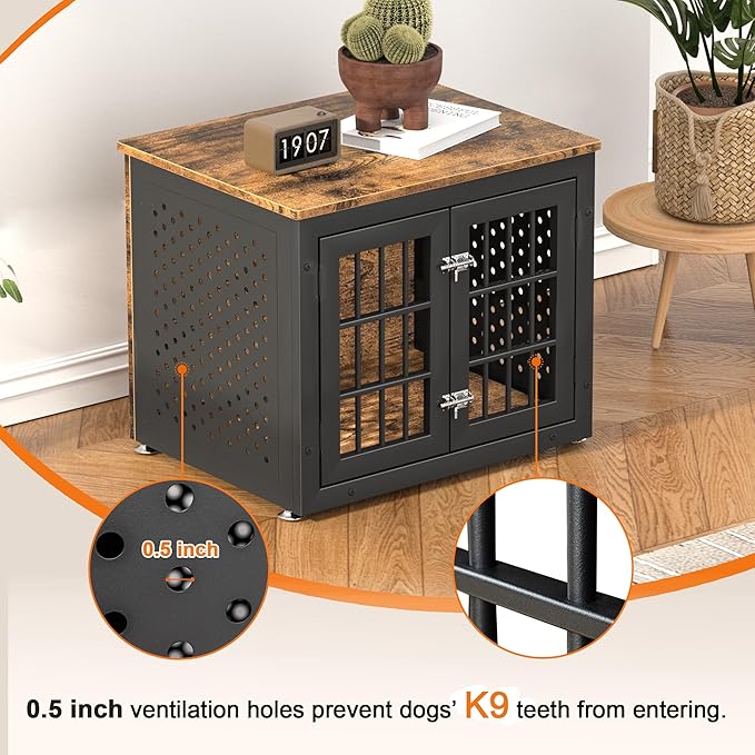 26" Heavy Duty Dog Crate Furniture for Small Dogs, Metal Kennel for High Anxiety Dogs, Chew Proof Pet Cage Indoor, Decorative Dog Kennel End Table-PawvioPets
