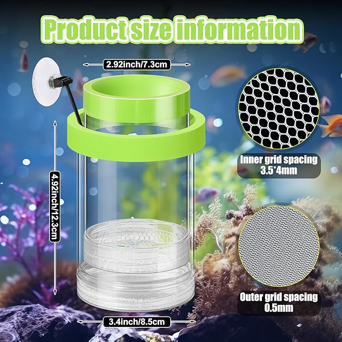 2 Pcs Breeder Box for Fish Tank Aquarium Breeder Separation Net Breeding Box with Suction Cup for Small Fish Shrimp Clownfish Guppy(Green,L)-PawvioPets