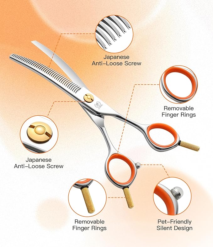 Fenice Peak 6'' Small Curved Thinneing Scissors Lightweight Dog Cat Grooming Scissors with Safety Round Tip JP440C Stainless Steel-PawvioPets