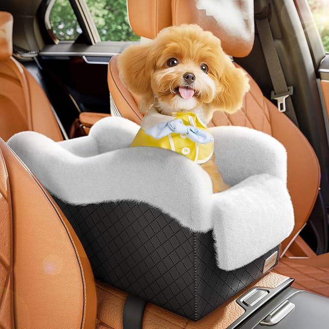 Conter Console Dog car seat(Light Grey/White) (Black/White, M)-PawvioPets