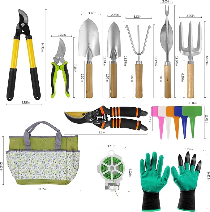 Gardening Tools – 42 Piece Premium Gardening Tool Set,Heavy Duty Hand Tools with Fashion Garden Tools Organizer Handbag,Rust-Proof Gardening Tool Kit, Ideal Gardening Gifts for All (Green Floral)-PawvioPets