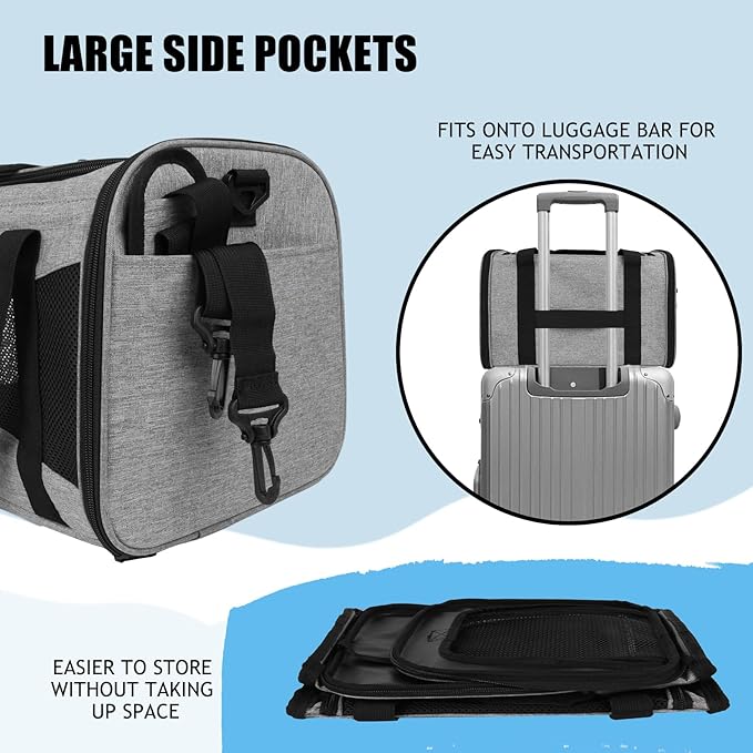 Carriers Soft-Sided Pet Carrier Case for Small Medium Cats Dogs Puppy Under 15 lbs,Airline Approved Cat Carrier with 4 Ventilated Windows (Medium,Grey&Black)-PawvioPets