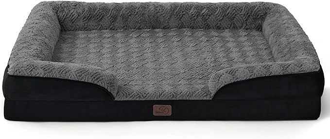 Bedsure Orthopedic Dog Beds Large Sized Dog - Washable Large Dog Cat Bed Waterproof, Comfort Dogs Couch Sofa with Washable Removable Cover, Pet Bed with Nonskid Bottom, Plush-Black, 35"-PawvioPets