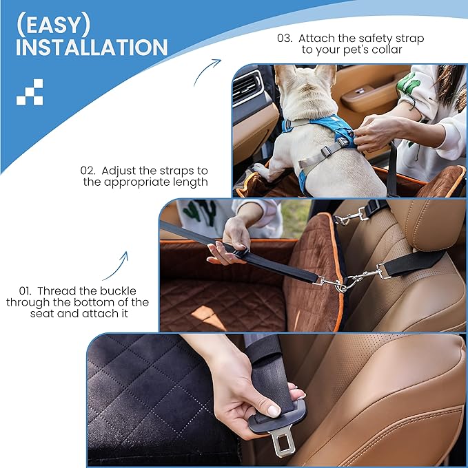 Dog Car Seat for Small Dogs - Puppy Car Seat with Safety Strap & Waterproof Padding, Portable Pet Carrier for Cars, Trucks & SUVs, Comfortable Elevated Bed for Pets Up to 35lbs (Black/Coffee)-PawvioPets