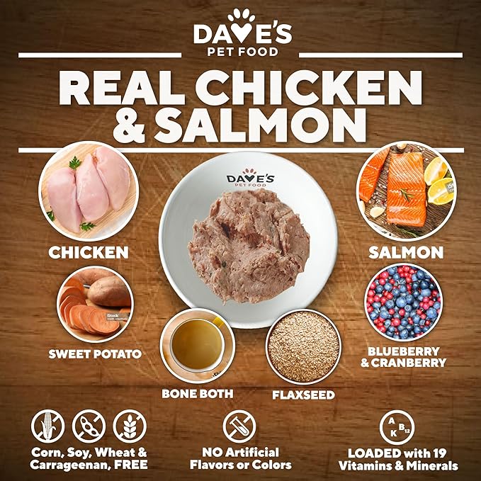 Dave's Pet Food Sensitive Skin Dog Food for Skin and Coat (Chicken & Sweet Potato), Wet Canned, Made in USA, 13.2oz Cans (12 Pack)-PawvioPets