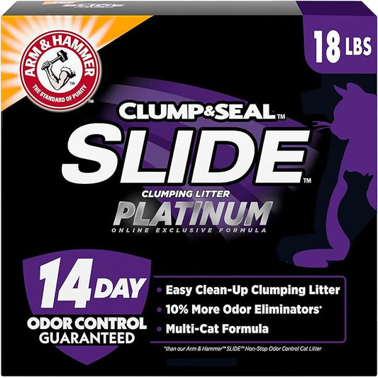 ARM & HAMMER Clump & Seal SLIDE Platinum Multi-Cat Clumping Litter, Easy Clean, Superior Odor Control, 18 Lbs-PawvioPets