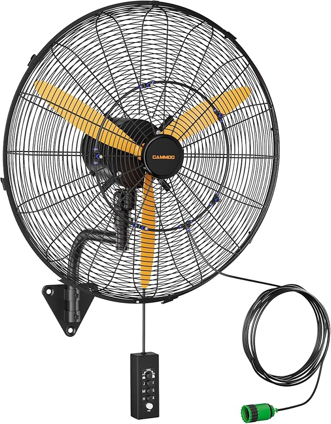 24 Inch Oscillating Misting Wall Mount Fan, Extra Long 3.9ft Wired Remote and 9.8ft Power Cord, IP44 Industrial Commercial Wall Mounted Fan for Greenhouse, Garage, Workshop, Covered Patio-PawvioPets